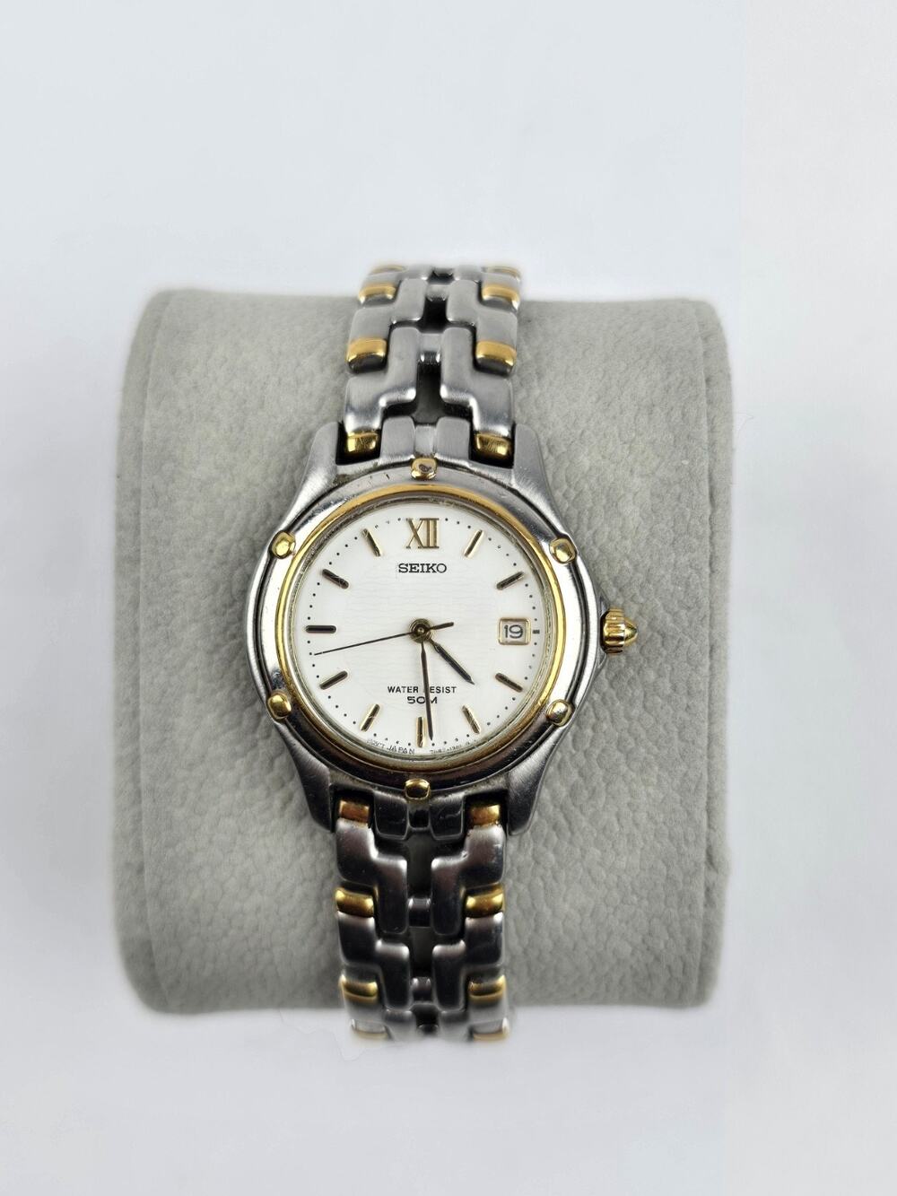 Seiko 5 Bar 7N82-0599 Tow-Tone Quartz Ladies Watch 26mm New battery